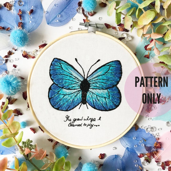 Butterfly Embroidery Pattern, needlecraft pattern, embroidery pattern, beginners needlecraft, modern embroidery, hoop art, embroidery art