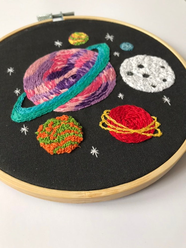 Planets Embroidery Kit, needlecraft pattern, embroidery pattern, beginners needlecraft, modern embroidery, hoop art, embroidery art, diy kit image 10