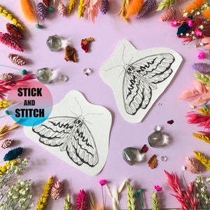 Moths Stick and Stitch embroidery transfers, embroidery pattern, embroidery transfer, embroidery, embroidery patches, craft kit, craft gift