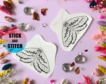 Moths Stick and Stitch embroidery transfers, embroidery pattern, embroidery transfer, embroidery, embroidery patches, craft kit, craft gift