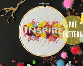 Inspire Embroidery Pattern transfer, needlecraft pattern, embroidery pattern, beginners needlecraft, modern embroidery, hoop art, embroidery