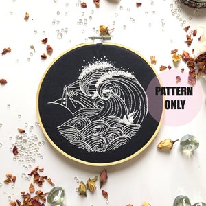 Stormy night Embroidery pattern, needlecraft pattern, embroidery pattern, beginners needlecraft, modern embroidery, hoop art, embroidery art