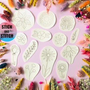 Floral Stick and Stitch embroidery transfers, embroidery pattern, embroidery transfer, embroidery, embroidery patches, craft kit, craft gift