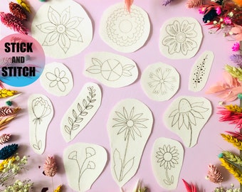 Floral Stick and Stitch embroidery transfers, embroidery pattern, embroidery transfer, embroidery, embroidery patches, craft kit, craft gift