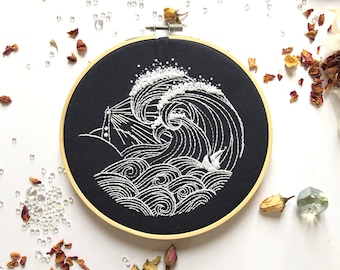 Stormy Night Embroidery Kit, needlecraft kit, embroidery pattern, beginners needlecraft, modern embroidery kit, hoop art, embroidery art diy