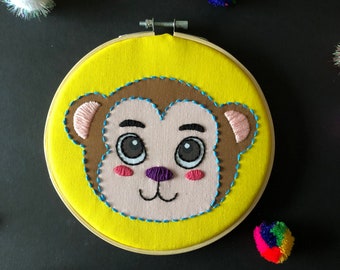 Cute monkey Embroidery Kit, needlecraft kit, embroidery pattern, beginners needlecraft kit, modern embroidery kit, hoop art, embroidery kit