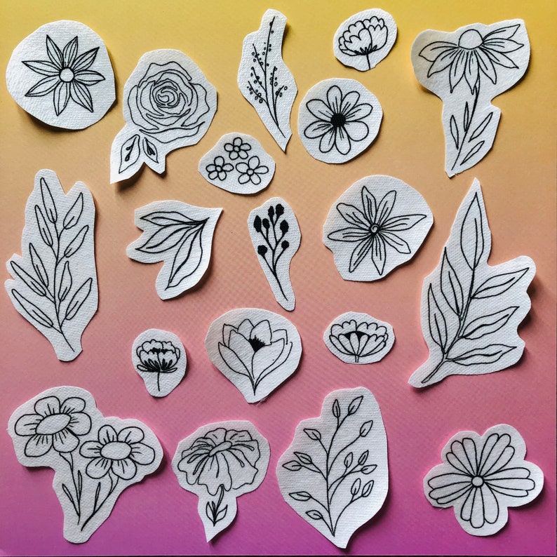 Floral Stick and Stitch embroidery transfers, embroidery pattern, embroidery transfer, embroidery, embroidery patches, craft kit, craft gift imagem 2