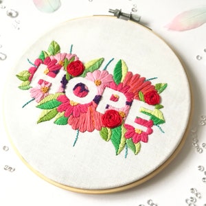 Hope Embroidery Kit, needlecraft kit, embroidery pattern, beginners needlecraft kit, modern embroidery kit, hoop art, embroidery art, kit image 3