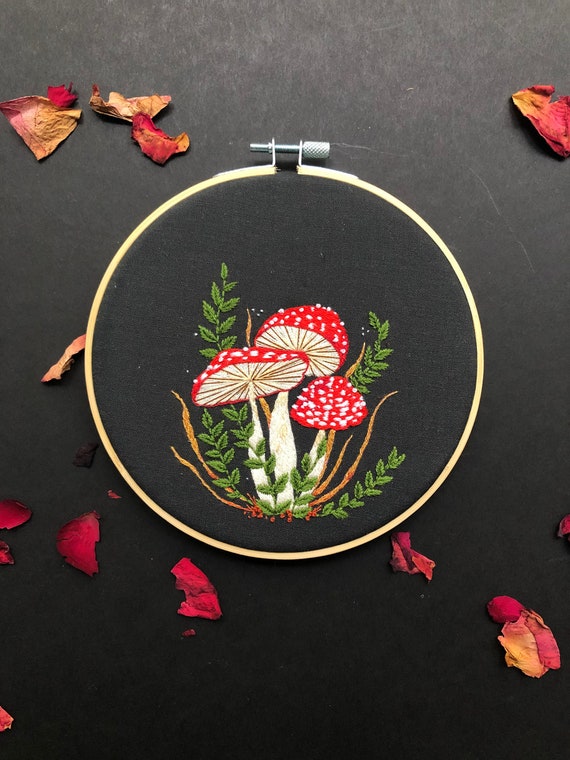 Toadstool Mushroom Embroidery Kit, Needlecraft, Embroidery Pattern