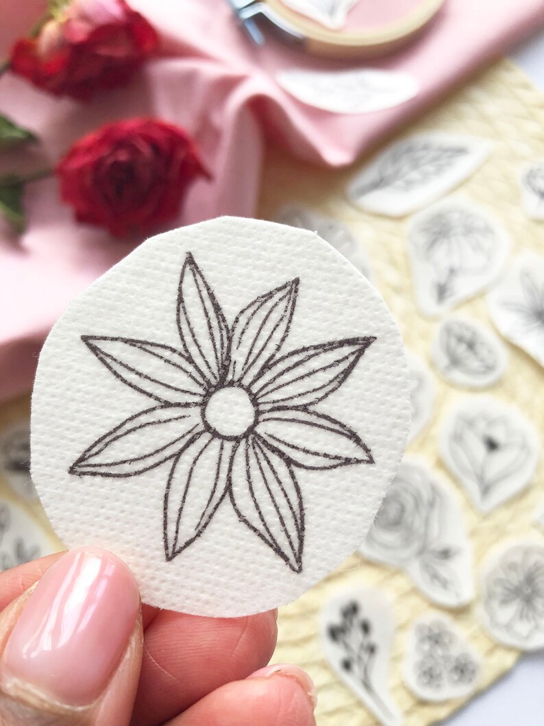 Floral Stick and Stitch embroidery transfers, embroidery pattern, embroidery transfer, embroidery, embroidery patches, craft kit, craft gift imagem 6