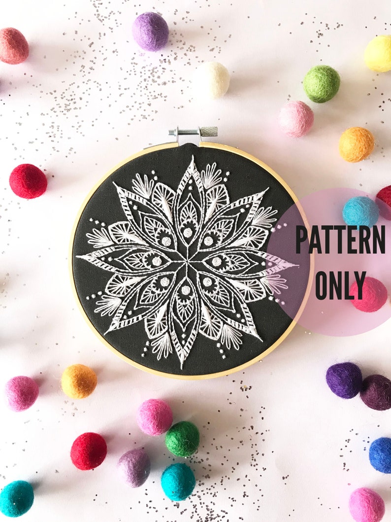 Mandala Embroidery Pattern, needlecraft , embroidery pattern, beginners needlecraft, modern embroidery, art, embroidery art, diy image 1