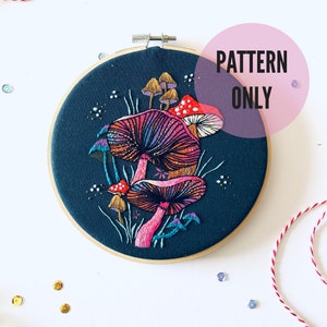 Blushing Mushroom Embroidery pattern, needlecraft pattern, embroidery pattern, beginners embroidery, modern embroidery, embroidery art