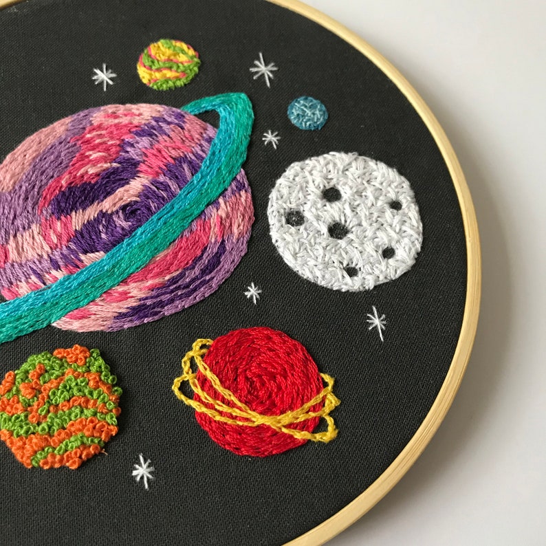 Planets Embroidery Kit, needlecraft pattern, embroidery pattern, beginners needlecraft, modern embroidery, hoop art, embroidery art, diy kit image 7