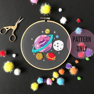 Planets Embroidery pattern, needlecraft pattern, embroidery pattern, beginners needlecraft, modern embroidery, hoop art, embroidery art, diy