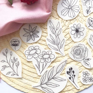 Floral Stick and Stitch embroidery transfers, embroidery pattern, embroidery transfer, embroidery, embroidery patches, craft kit, craft gift imagem 8