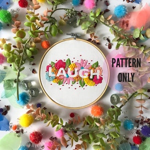 Laugh Embroidery Pattern, needlecraft pattern, embroidery pattern, beginners needlecraft, modern embroidery, hoop art, embroidery art