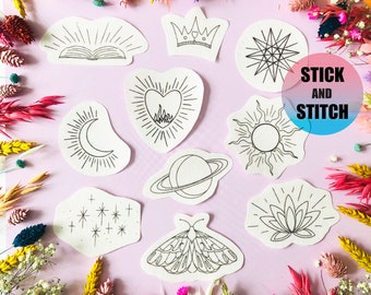 Celestial Stick and Stitch broderiöverföringar, broderimönster, broderiöverföring, broderi, broderilappar, pysselkit, present