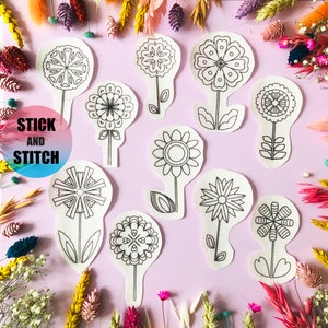Folk Flowers Stick and Stitch embroidery transfers, embroidery pattern, embroidery transfer, embroidery, embroidery patches, craft kit, gift