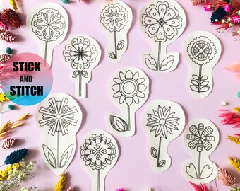 Folk Flowers Stick and Stitch embroidery transfers, embroidery pattern, embroidery transfer, embroidery, embroidery patches, craft kit, gift