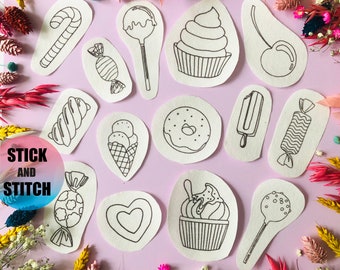 Candy Stick and Stitch embroidery transfers, embroidery pattern, embroidery transfer, embroidery, embroidery patches, craft kit, craft gift