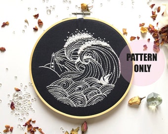 Stormy Night Embroidery pattern, needlecraft, embroidery pattern, beginners needlecraft, modern embroidery, hoop art, embroidery art diy