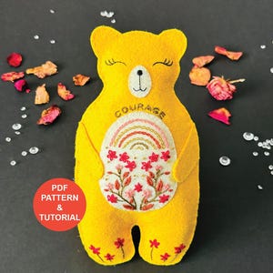 PDF teddy pattern and tutorial, beginners embroidery, felt ornament, christmas decoration, toy gift, sewing kit, sewing tutorial, craft kit