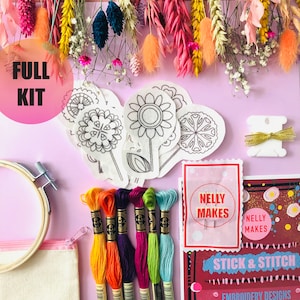 Folk Flowers Stick and Stitch embroidery transfers, embroidery pattern, embroidery transfer, embroidery, embroidery patches, craft kit, gift