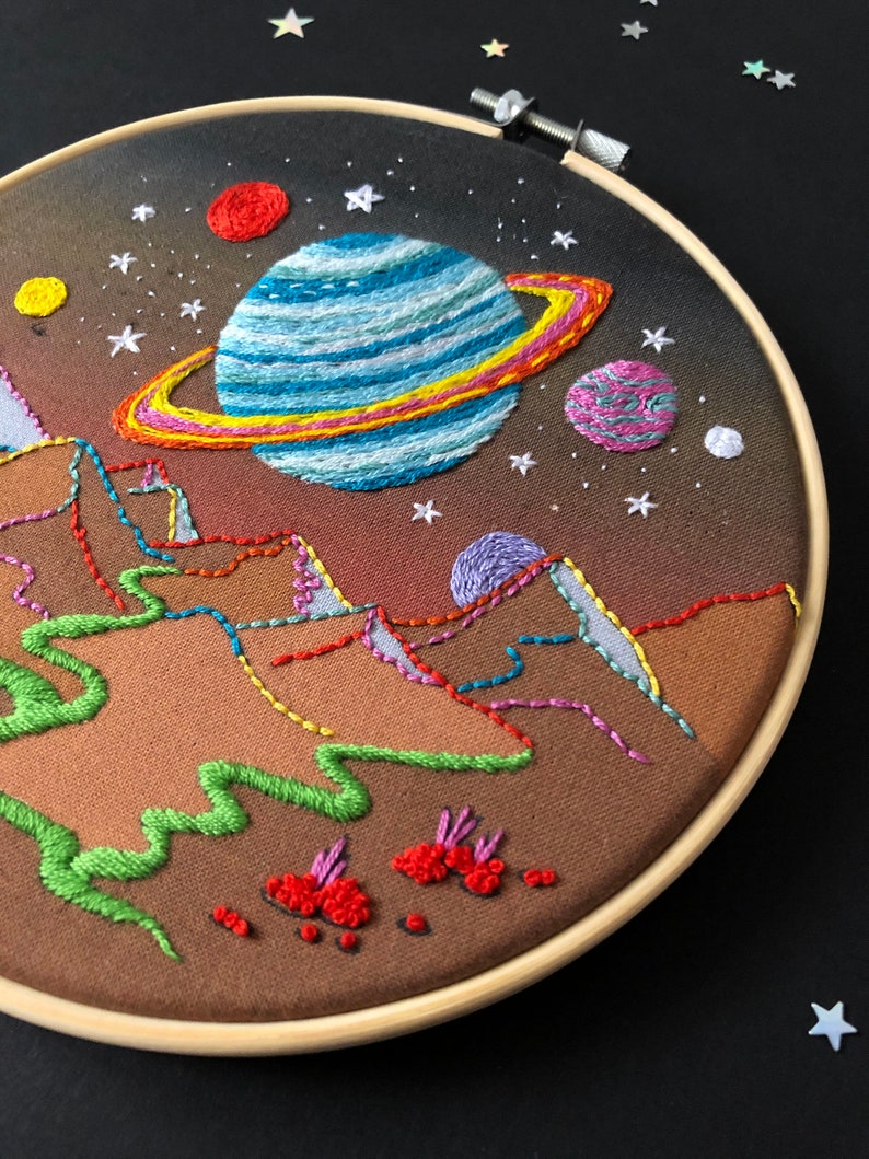 Mars Embroidery Kit, needlecraft kit, embroidery pattern, beginners needlecraft kit, modern embroidery kit, craft kit, embroidery art, kit image 2