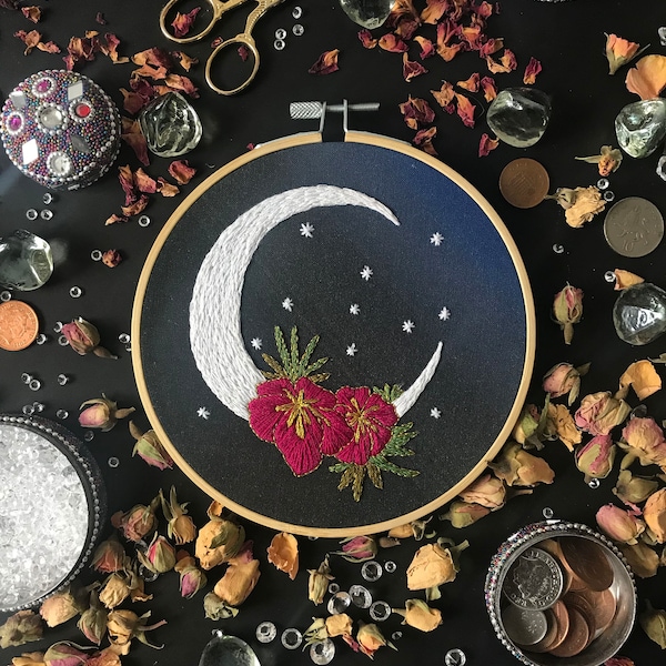 Moon Embroidery Kit, needlecraft kit, embroidery pattern, beginners needlecraft kit, modern embroidery kit, hoop art, embroidery art,  kit