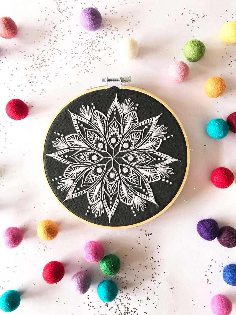 Mandala Embroidery Kit, needlecraft kit, embroidery pattern, beginners needlecraft, modern embroidery kit, hoop art, embroidery art, diy image 1