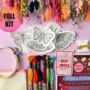 Butterfly Stick and Stitch embroidery transfers, embroidery pattern, embroidery transfer, embroidery, embroidery patches, craft kit, gift