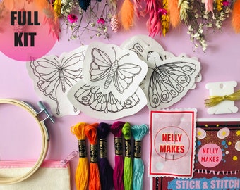 Butterfly Stick and Stitch embroidery transfers, embroidery pattern, embroidery transfer, embroidery, embroidery patches, craft kit, gift