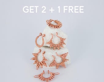 Septum Ring Bundle - Handmade Faux Piercing In Copper - Nose Rings for a Distinctive Look - Perfect Friendship Gift For Nose Ring Lovers