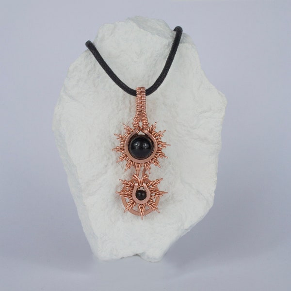 Solar Eclipse Pendant - Celestial Jewelry - Copper Necklace with Natural Gemstones - Handmade Jewelry - Black Tourmaline Pendant - Sun gift