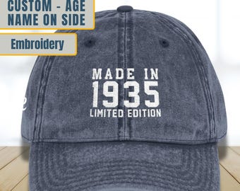 Custom 90th Birthday Gift, Made In 1935 Custom Hat, Vintage Embroidered Hat For 90th Birthday, 90th Birthday Hat, Funny 90th Birthday Cap