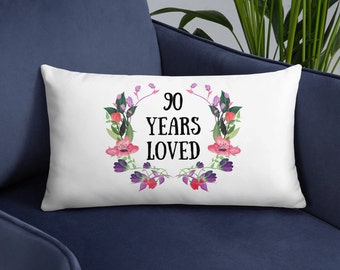 90th Birthday Gifts for Women, Lumbar Birthday Pillow for Grandma, 90 Year Old Female Gift, 90 Years Loved Since 1935, Gift for 90 Year Old