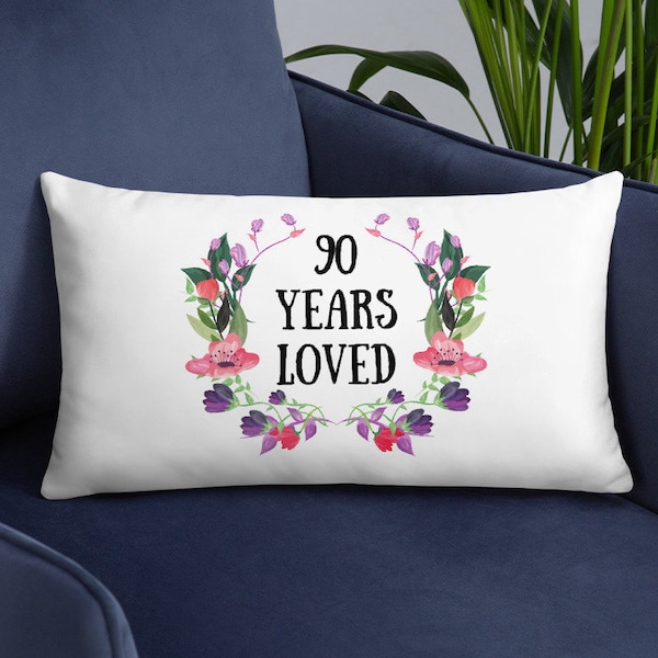 90th Birthday Gifts for Women, Lumbar Birthday Pillow for Grandma, 90 Year Old Female Gift, 90 Years Loved Since 1934, Gift for 90 Year Old