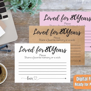 Tarjetas de 80 años de amor, tarjetas de 80 cumpleaños, tarjetas para fiesta de 80 cumpleaños, tarjetas imprimibles de 80 cumpleaños, comparte un recuerdo favorito o un deseo