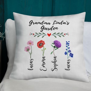 Gepersonaliseerde bloemen moeder oma kussen, aangepast oma kussen, geboortemaand bloem kussen aangepast cadeau voor oma oma geboorte bloem kussen