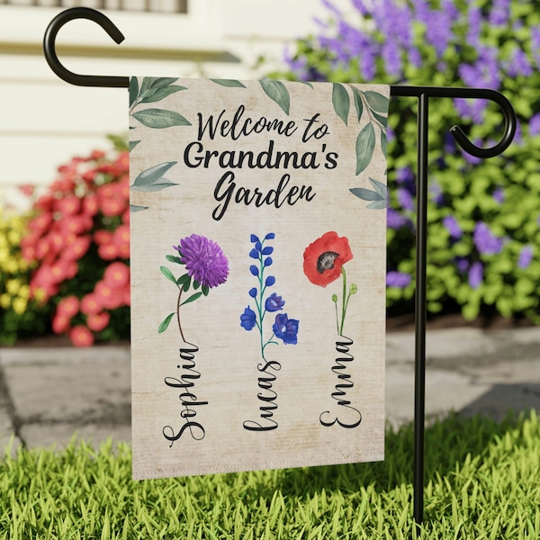 Grandma's Flowers Garden Flag, Grandma Garden Flag, Custom Garden Art, Gift For Grandma, Garden Flags, Grandma Yard Flag, Gifts For Grandma