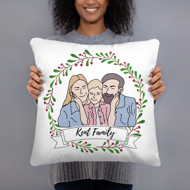 Family Portrait Pillow Gift Portrait From Photo Custom Family Portrait Pillow Custom Couple or Family Pillow Family Drawing Throw Pillow