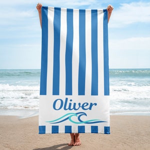 Personalized Striped Beach Towel: Custom Monogrammed Bath Towel