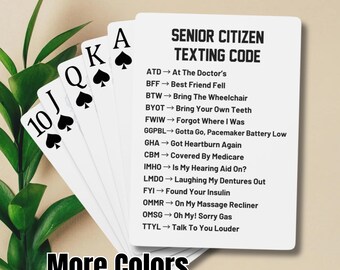 Senior Citizen Texting Code Playing Cards, Sarcastic Senior Citizen Gift, Funny Retired Poker Cards, Funny Retirement Gift For Him