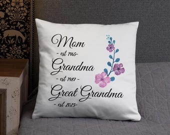 Pregnancy Reveal, New Grandma Gift, Mom Grandma, Great Grandma Established pillow, Pregnancy Announcement, Great Grandmother Reveal