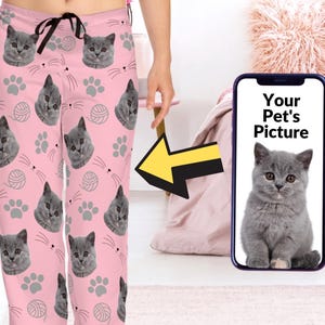 Personalized Pajamas Pants With Photo, Custom Cat Women Pajamas, Pet Face Pajamas, Custom Pet Photo Pajamas, Personalized Pet Pajamas Gift