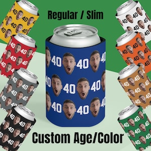 Personalized Insulated Can Cooler, Face Photo Can Cooler, Bottle Hugger, Birthday Favor, Birthday Can Cooler 40th Birthday, 50th Birthday