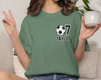 Custom Soccer TShirt Number and Name, Custom Soccer Mom Shirt Comfort Colors, Custom Soccer Mom Shirt