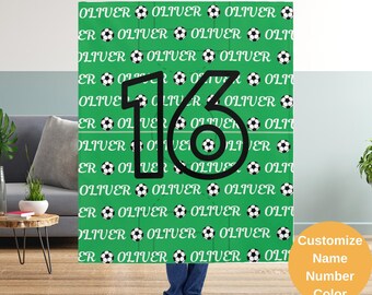 Custom Soccer Blanket Name Number, Personalized Soccer Blanket, Customized Soccer Gift For Daughter Son, Custom Name Soccer Team Blankets