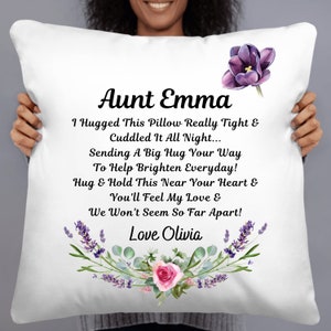 Almohada de tía personalizada, regalos de cumpleaños personalizados para tía, regalo de cumpleaños para tía, regalo de almohada de poema de tía personalizado, almohada de regalo de la mejor tía