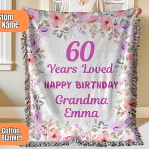 Personalized 60th Birthday Woven Blanket, Custom 60 Years Loved Blanket, Custom Grandma Birthday Blanket, Personalized Woven Blanket Grandma